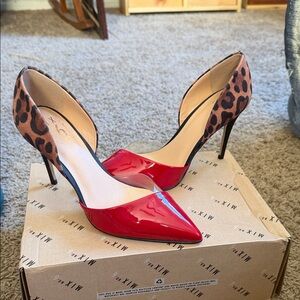 Mix No.6 Red and Leopard print Heels. Size 7
